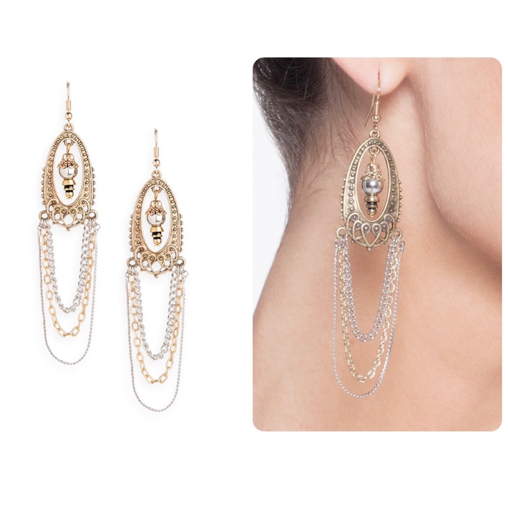 Jewelmint Rustic Gold Toned Bohemian Chain Dangle Drop Earrings